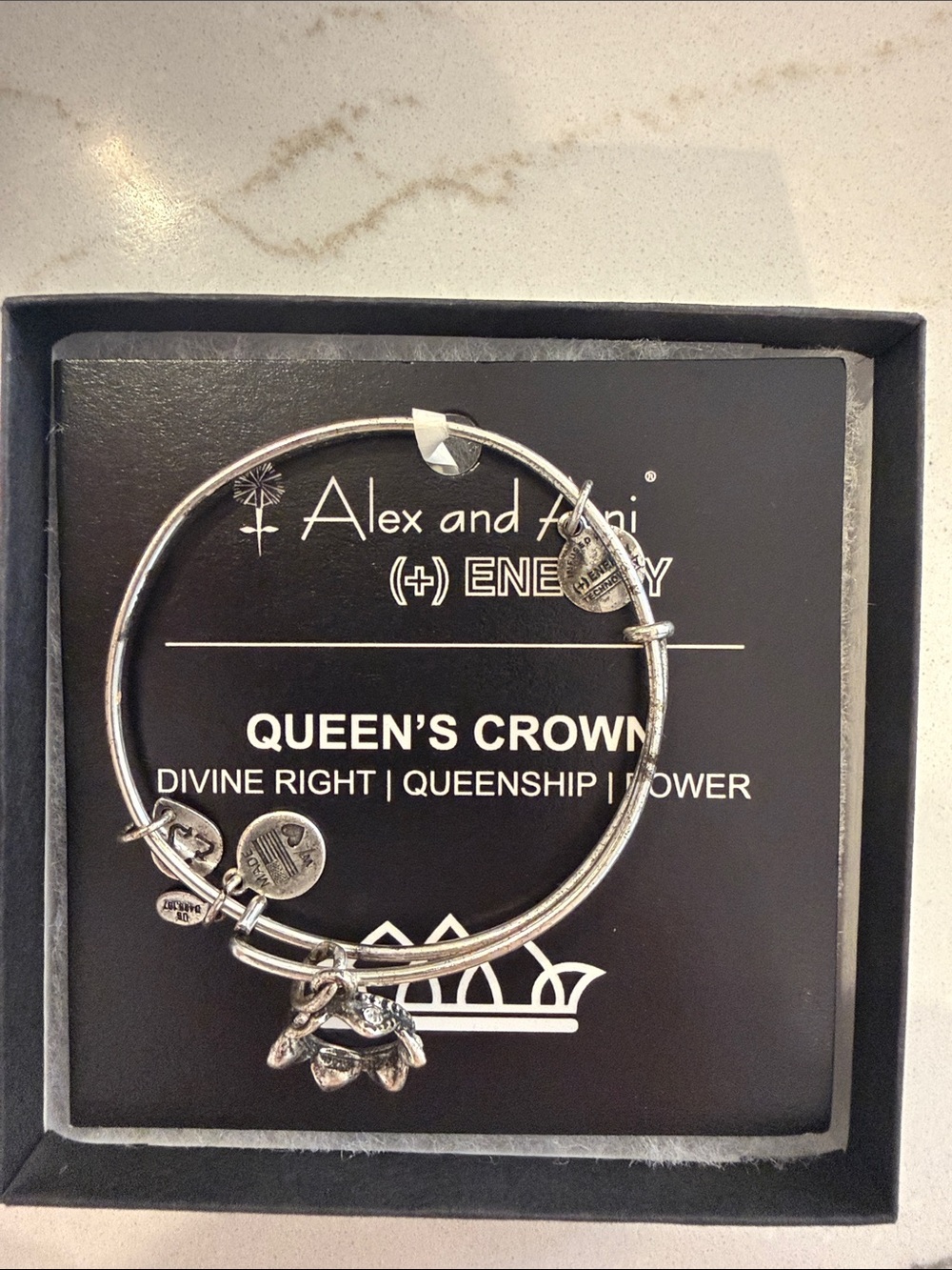 Alex and Ani Silver Queen's Crown Charm Bangle Bracelet